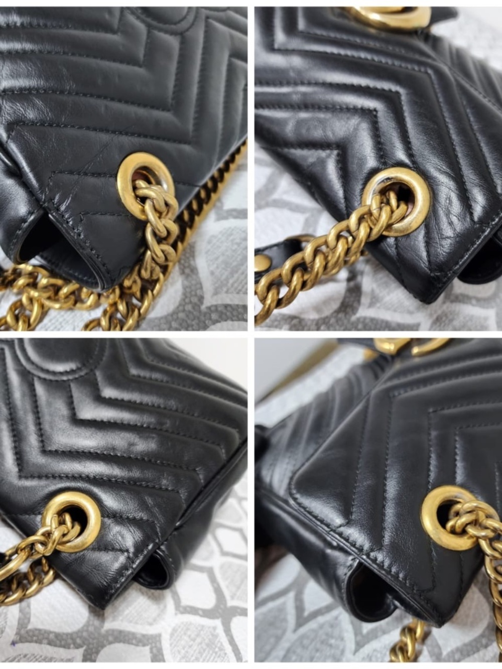 Authentic GUCCI Calfskin Matelasse Medium GG Marmont Shoulder Bag Black - Picture 6 of 16